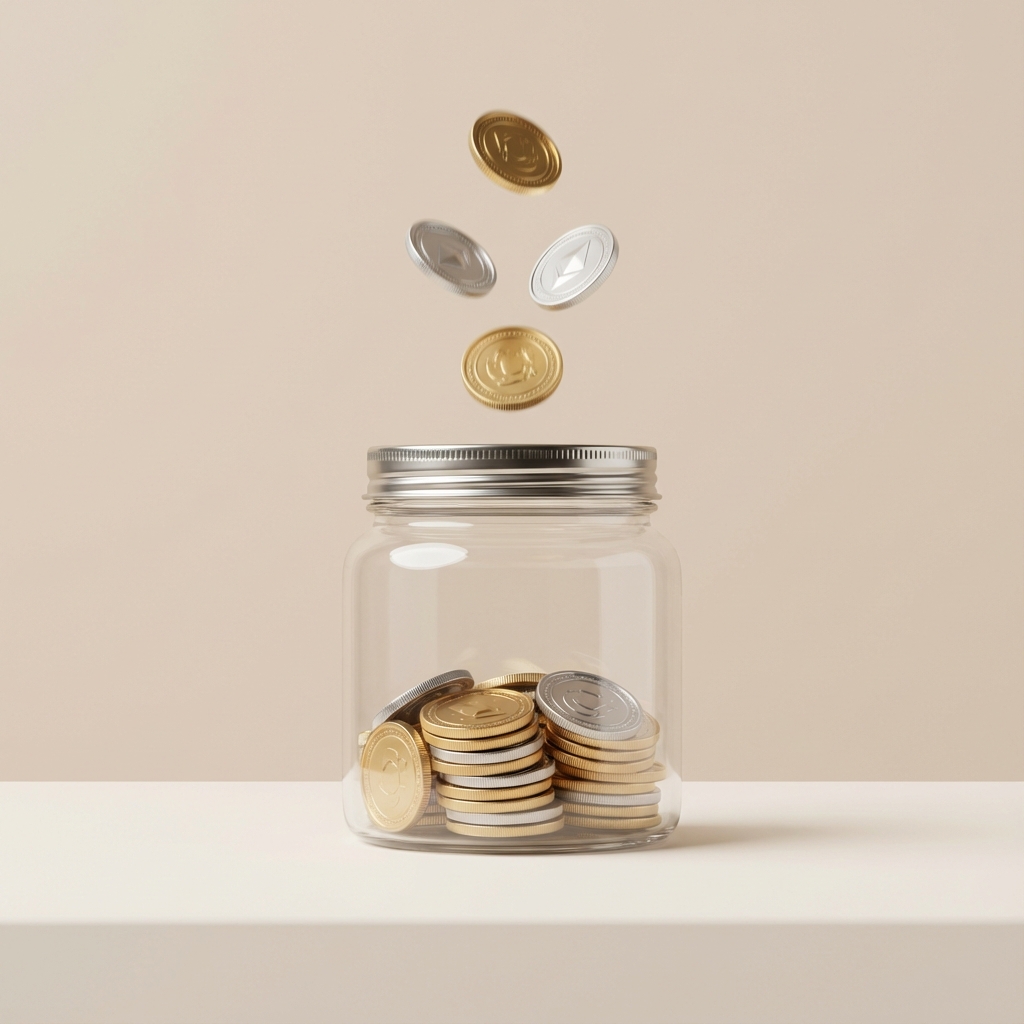 Glass jar with coins representing savings